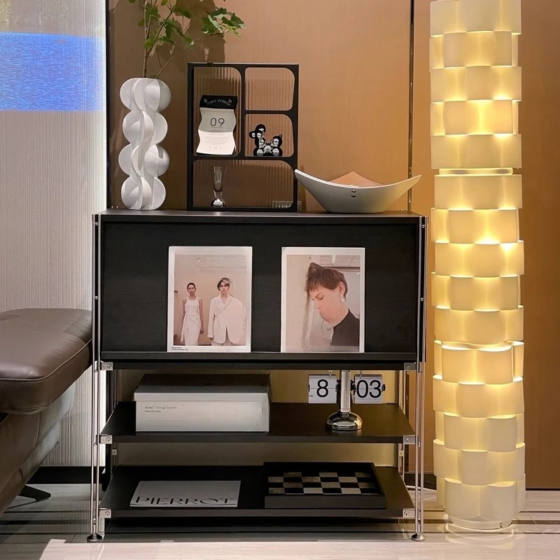 

Magazine cabinet Living room black storage display shelf stainless steel storage