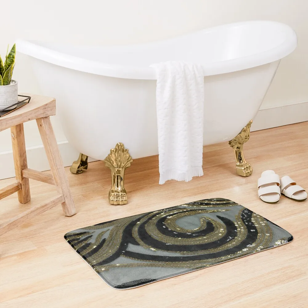 Fashionable black and Gold polyester sequined tulle embroidery fabric Bath Mat House Entrance Water Absorbent Mat