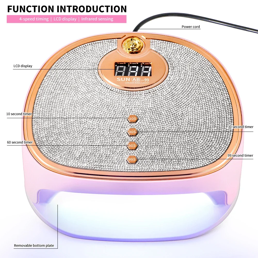 Limegirl Nail LED UV Lamp for Quick Drying Gel Nails Polish Resin 4 Timer Diamonds Design 45LED UV Manicure Light Dryer Machine