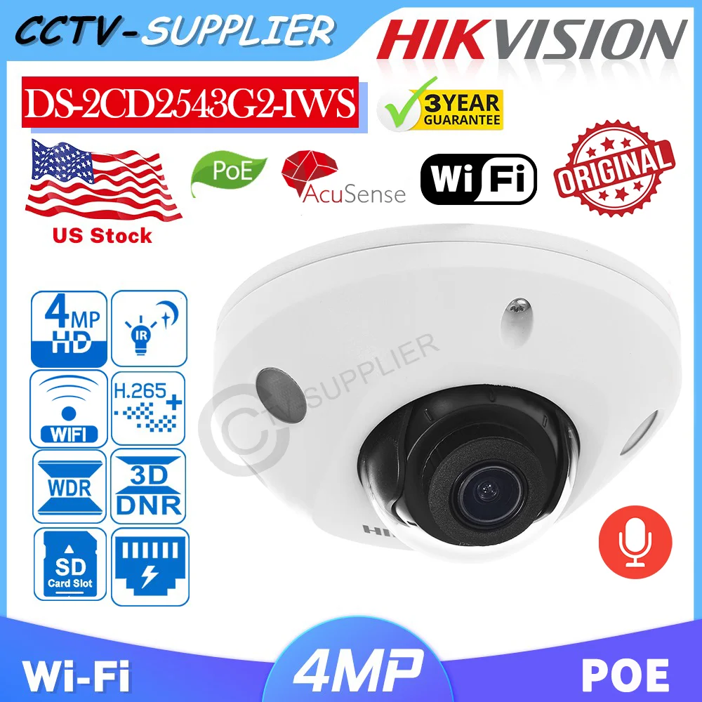 

Hikvision AcuSense DS-2CD2543G2-IWS 4MP WIFI & PoE Vandal Proof Mini Dome Network IP Camera IP67 IK08 Built in MIC