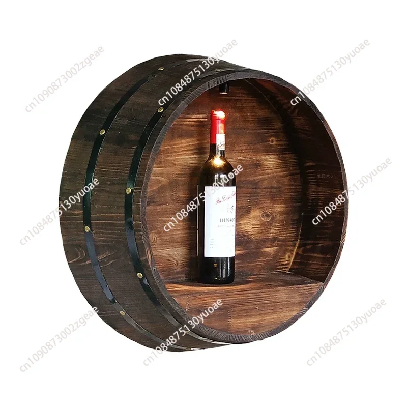 Polished Half Barrel Wooden Wine and Beer Oak Barrel Wall Mounted with Lid Cut Bottom Engraved Winery Decorative Barrel