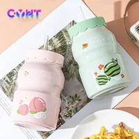 500ML Beverage Profiling Cups Creative Fruit Pattern Household Girls' Water Cups Ceramics Coffee Mug Cups with Lids and Straws