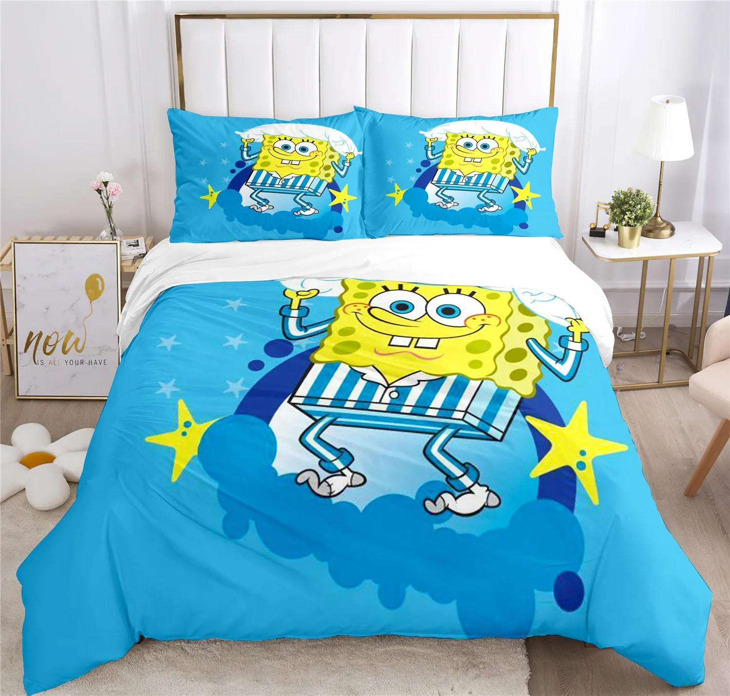 Ensembles de literie de dessin animé Anime SpongeBobed, ensemble de housse de couette et de taie d'oreiller, ensemble de lit imprimé 3D, complet, reine, king size