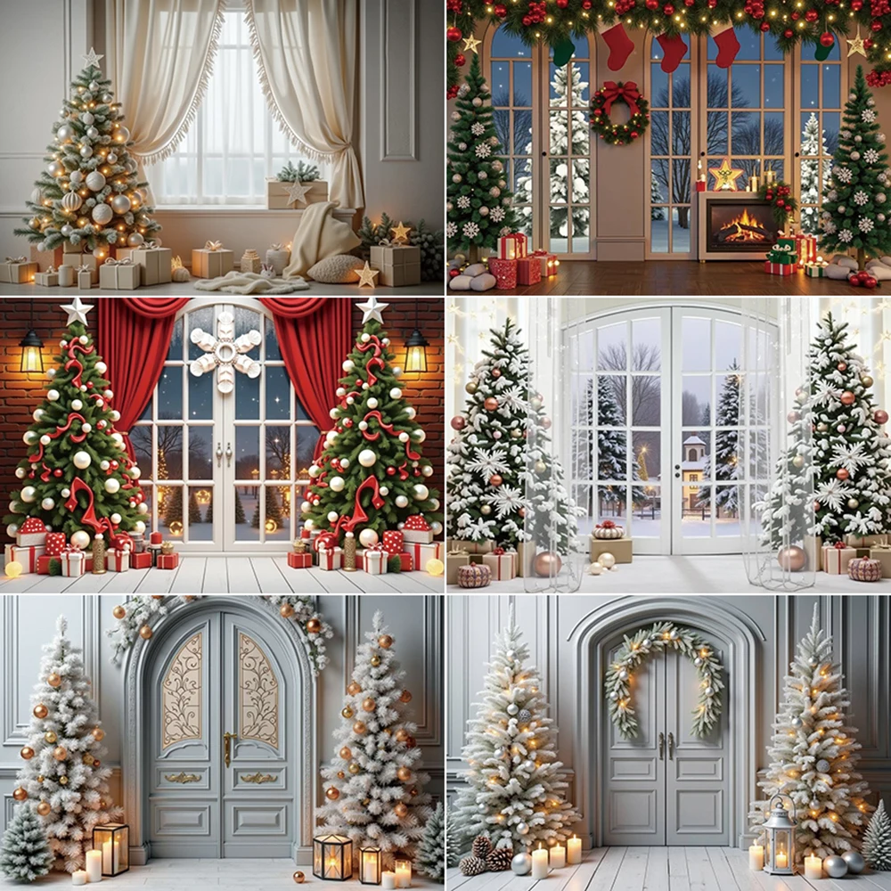 

MOON.QG Snow Large Christmas Trees Curtains 2024 News Backdrop Arch Door Frame Photography Background Child Shooting Accessories