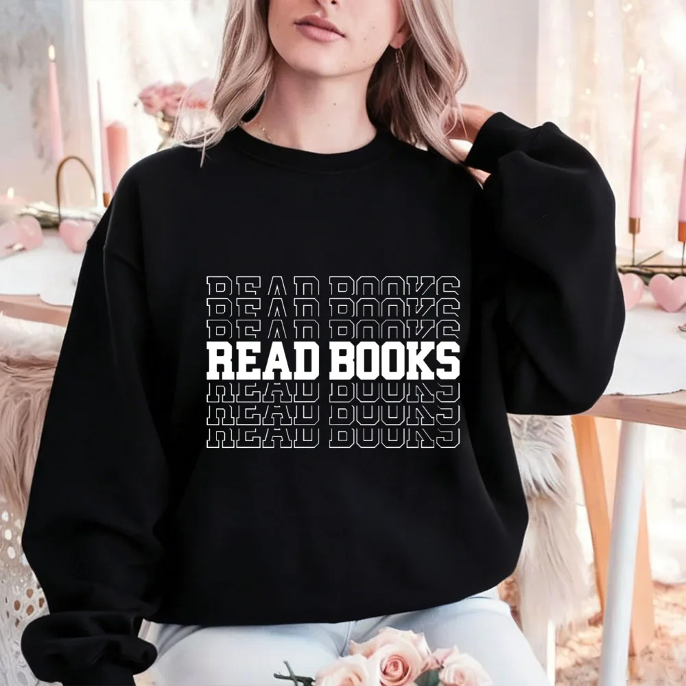 

Read Books Stacked Text Sweatshirt Minimalist Pullover, Ideal Gift for Librarians & Avid Readers Streetwear Women Aesthetic