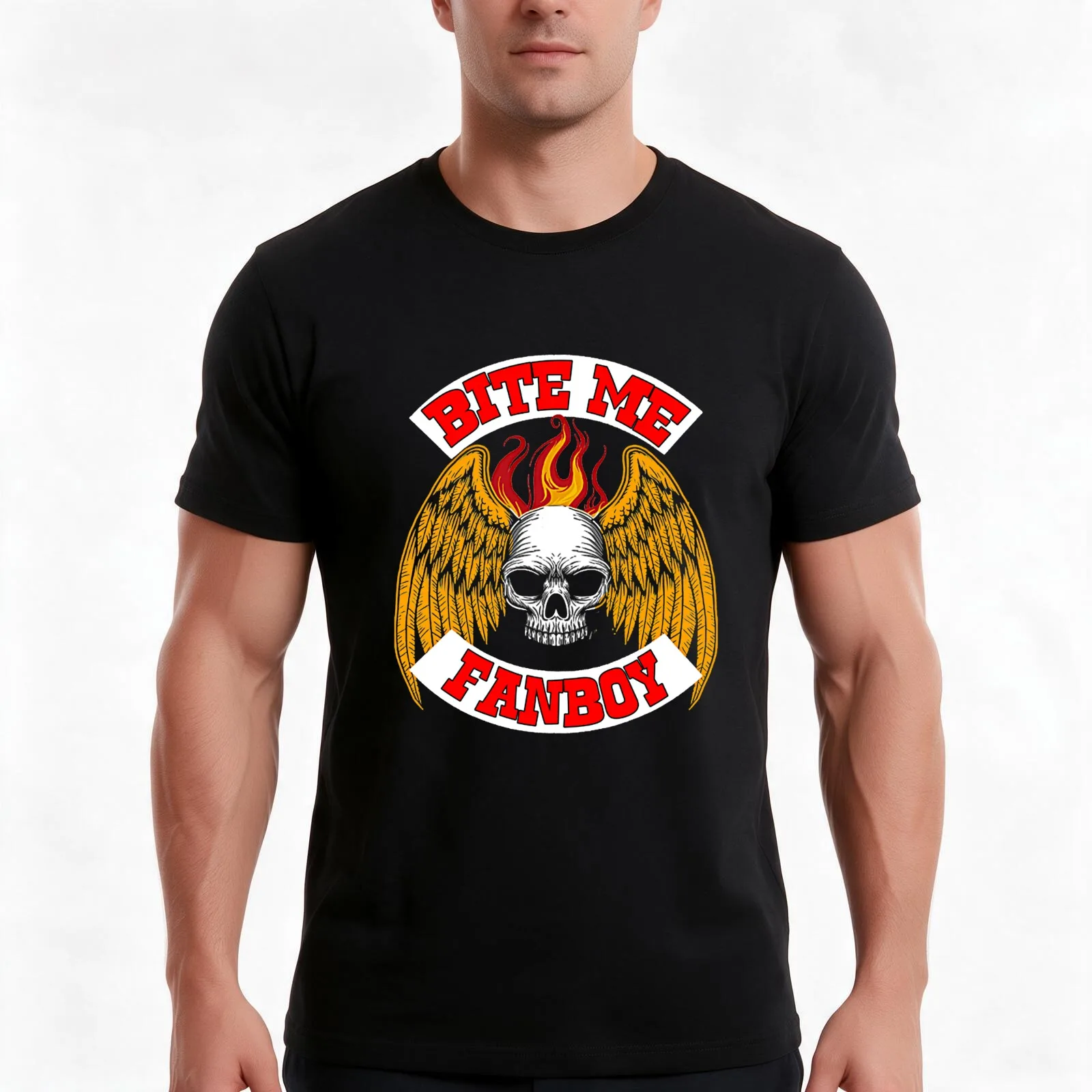 Bite Me Fanboy T-Shirt, Summer Casual Cotton Tee, Oversized Streetwear Tops, Vintage Graphic Print, Loose Fit Short Sleeve