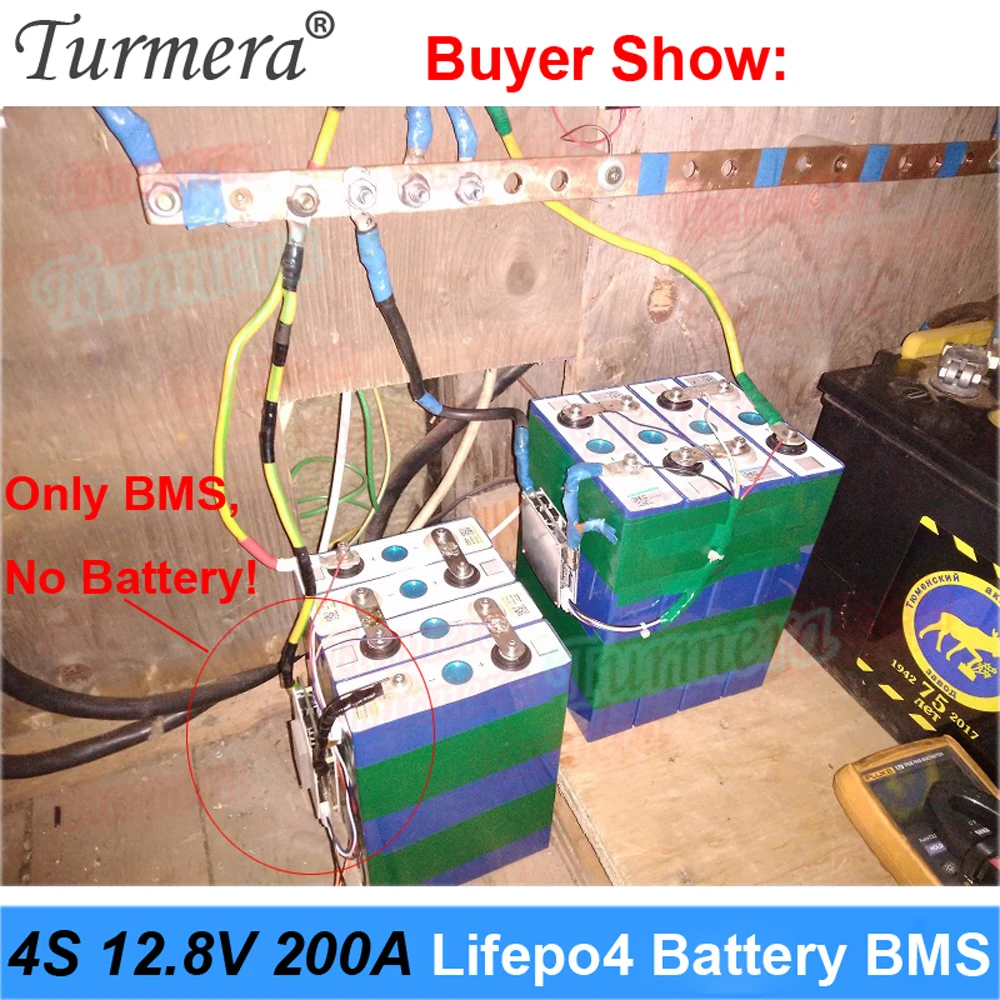 Turmera 12.8V 4S 200A BMS Protection Board with 1.2A 3A 6A Active Balancer for 3.2V 100Ah 200Ah 280Ah 320Ah Lifepo4 Battery Use