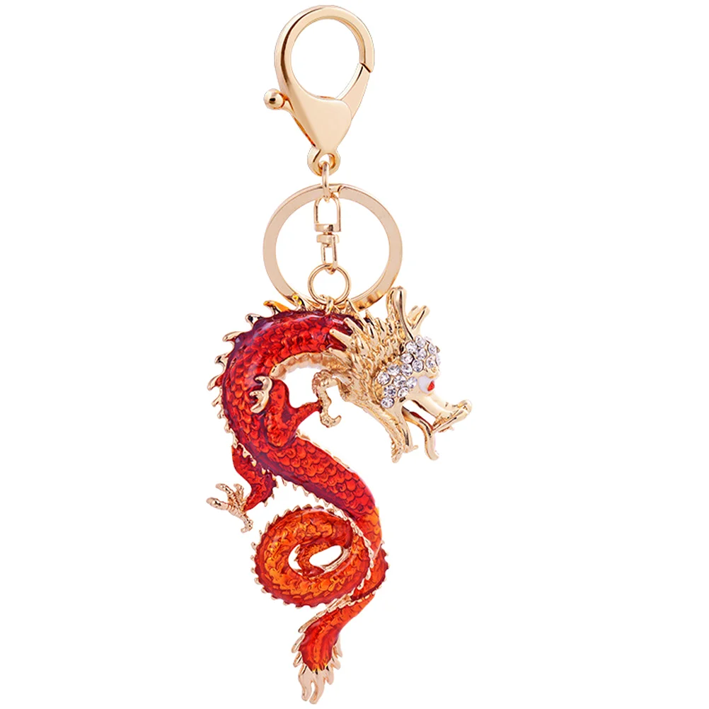 

Dragon Keychain Chinese Zodiac Fob Backpack Hanging Decor Charms Rhinestone Ring