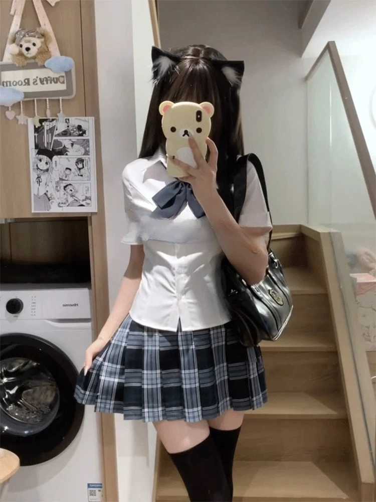 

Комплект из топа и юбки с высокой талией для женщин: летний школьный стиль, юбка с завышенной талией, комплект юбок