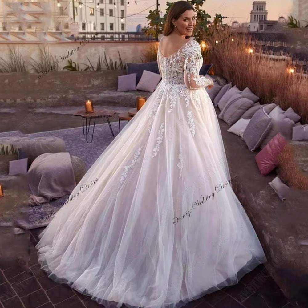 Customized Oversize  Wedding Dresses with Lace Full Sleeve A Line Plus Size Bridal Gowns for Women 2025 Summer Vestido De Novia