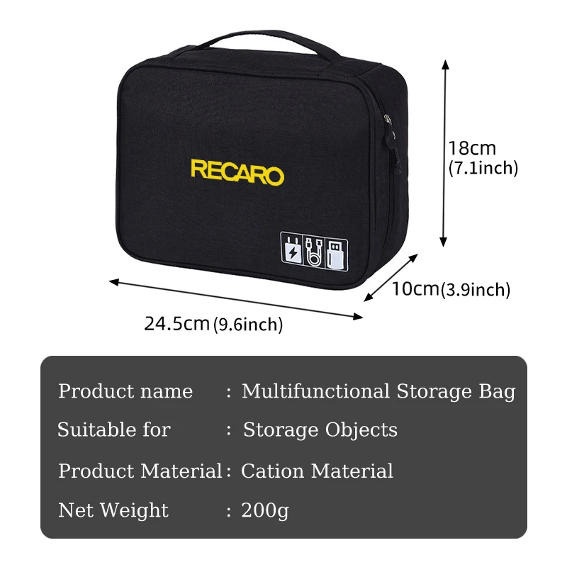 Car Multifunctional Bi-fold Storage Bag Double Zipper Large For Recaro nan