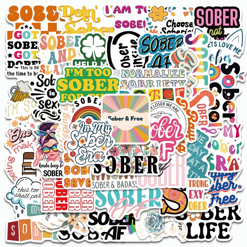 

50PCS Cartoon Sober Stickers INS Style Decals For Laptop Notebook Craft Supplies Vintage Motivational DIY Graffiti Stickers