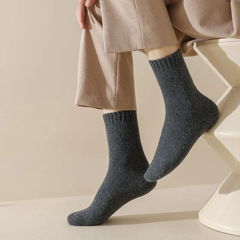 Calcetines de lana de invierno para hombre, calcetines anticongelantes informales de nieve Retro Harajuku de alta calidad, cálidos y gruesos, color sólido, envío directo