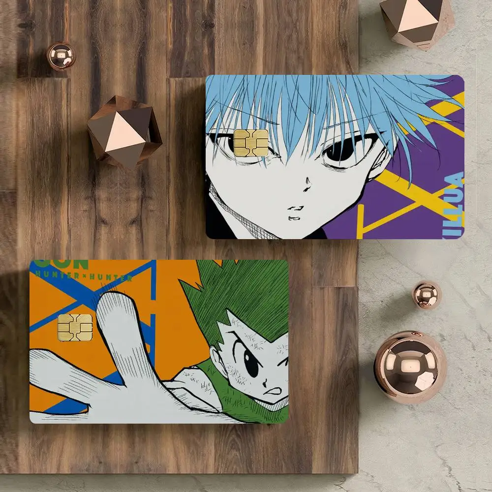 هنتر X هنتر أنيمي بطاقة ملصقات ملصق مائي 4 قطعة بولي كلوريد الفينيل جلود بطاقة الائتمان القابلة للإزالة ذاتية اللصق طبقة رقيقة واقية