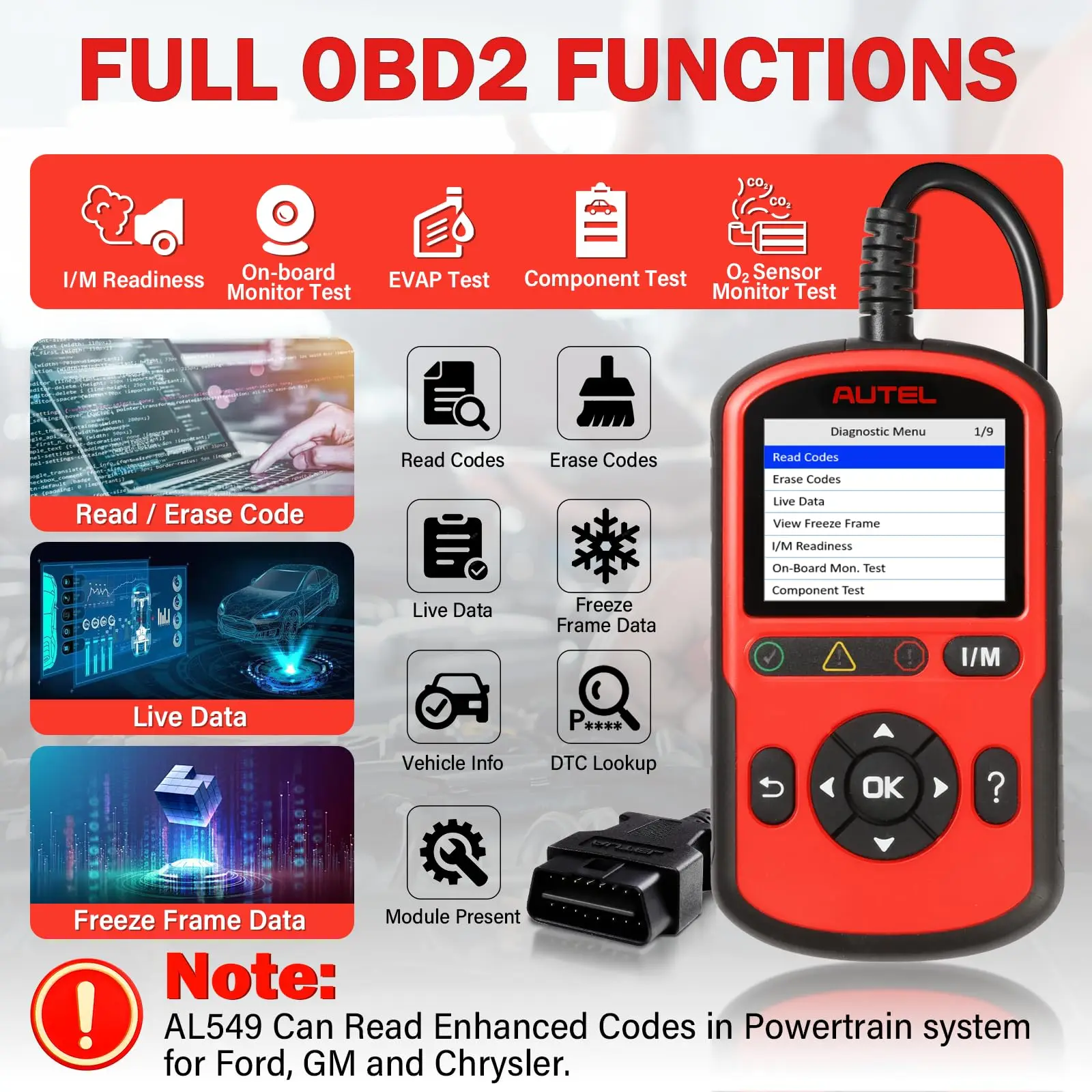 Autel AL549 OBD2 Scanner AutoVin Code Reader Erase ABS DTC Battery Test Check Engine Fault Diagnostic CAN Tool Upgraded of AL519