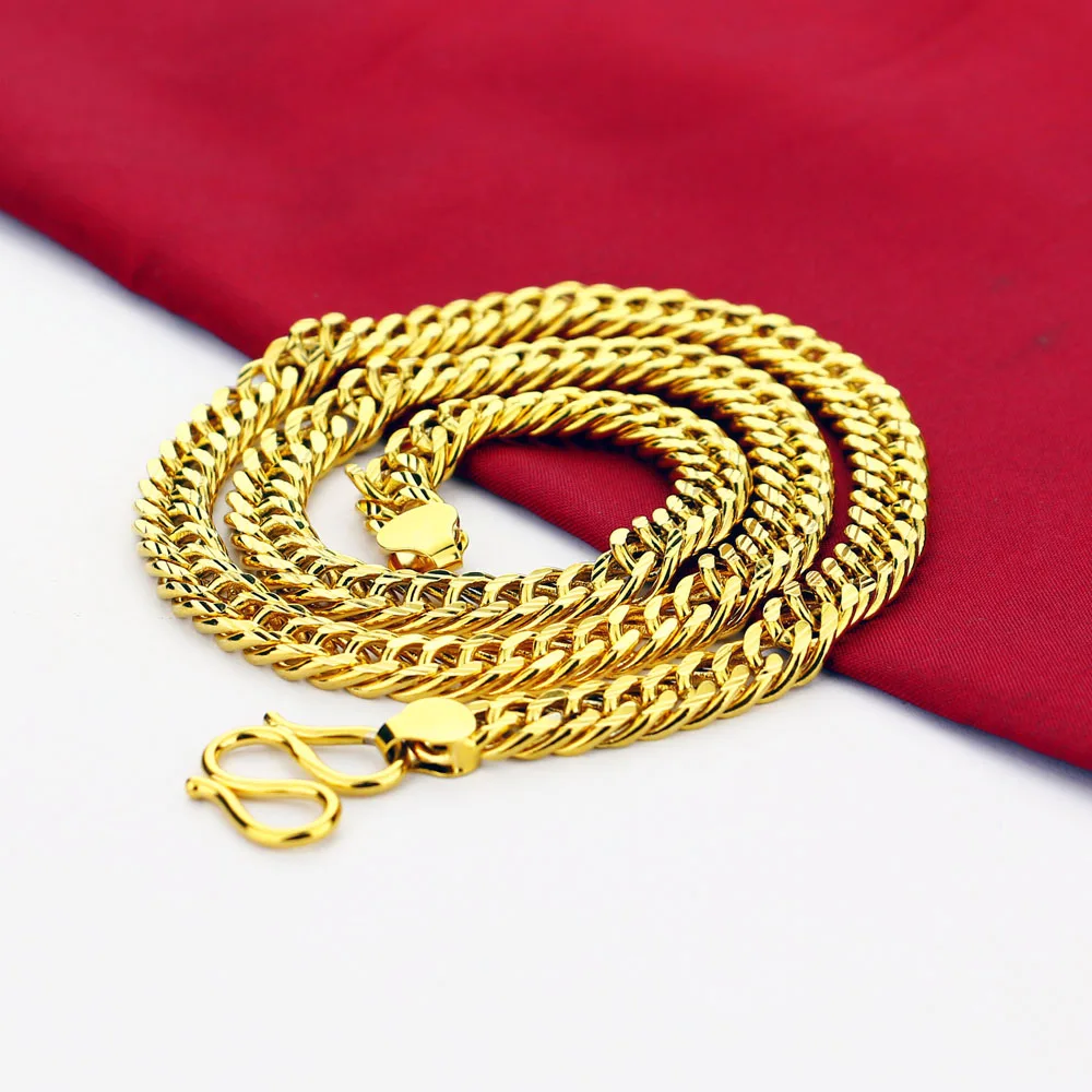 Shiny Luxury Men\'s Necklace 925 Silver 24k Gold Plated 8mm Cuban Chain Cool Teens Delicate Clavicle Chain Choker Party Jewelry