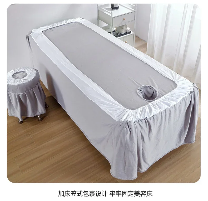 Camellia SPA Tuina Beddings, Milk Velvet 5pcs Bedding Sets for Beauty Salon Class A Massage Salon Club Bedskirt Cover