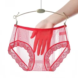Bragas sexys de encaje para mujer, ropa interior de malla ahuecada de cintura media, bragas transparentes sin marcas, lencería para mujer
