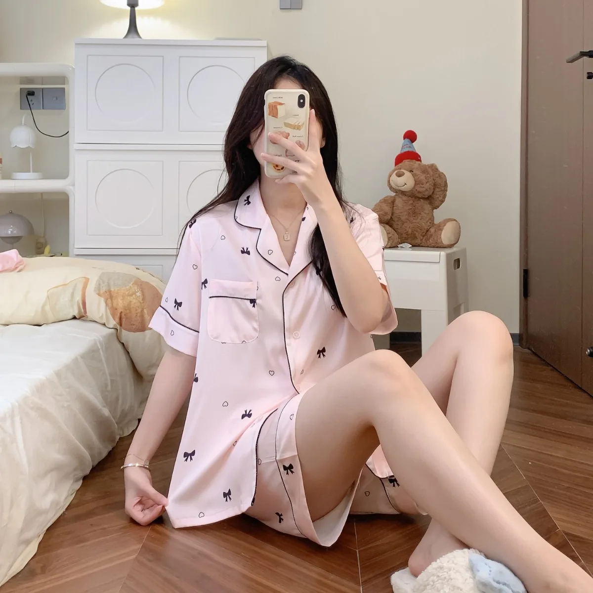 Short Sleeve Shorts Floral Print Woman Satin Pajama Sets Ensembles 2 Piece Two-Piece Lady Outfit Lounge Women Pijama Pajama Pj