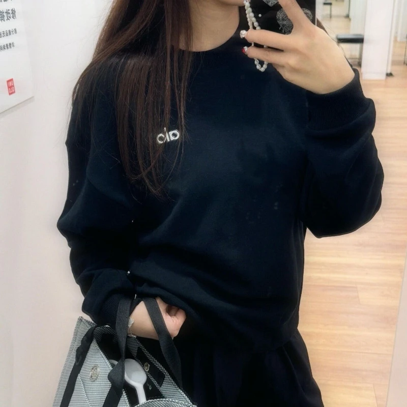 Ola New Hoodie Mercury شعار حرف ثلاثي الأبعاد من القطن الخالص فضفاض برقبة دائرية نمط نسائي شعور كسول