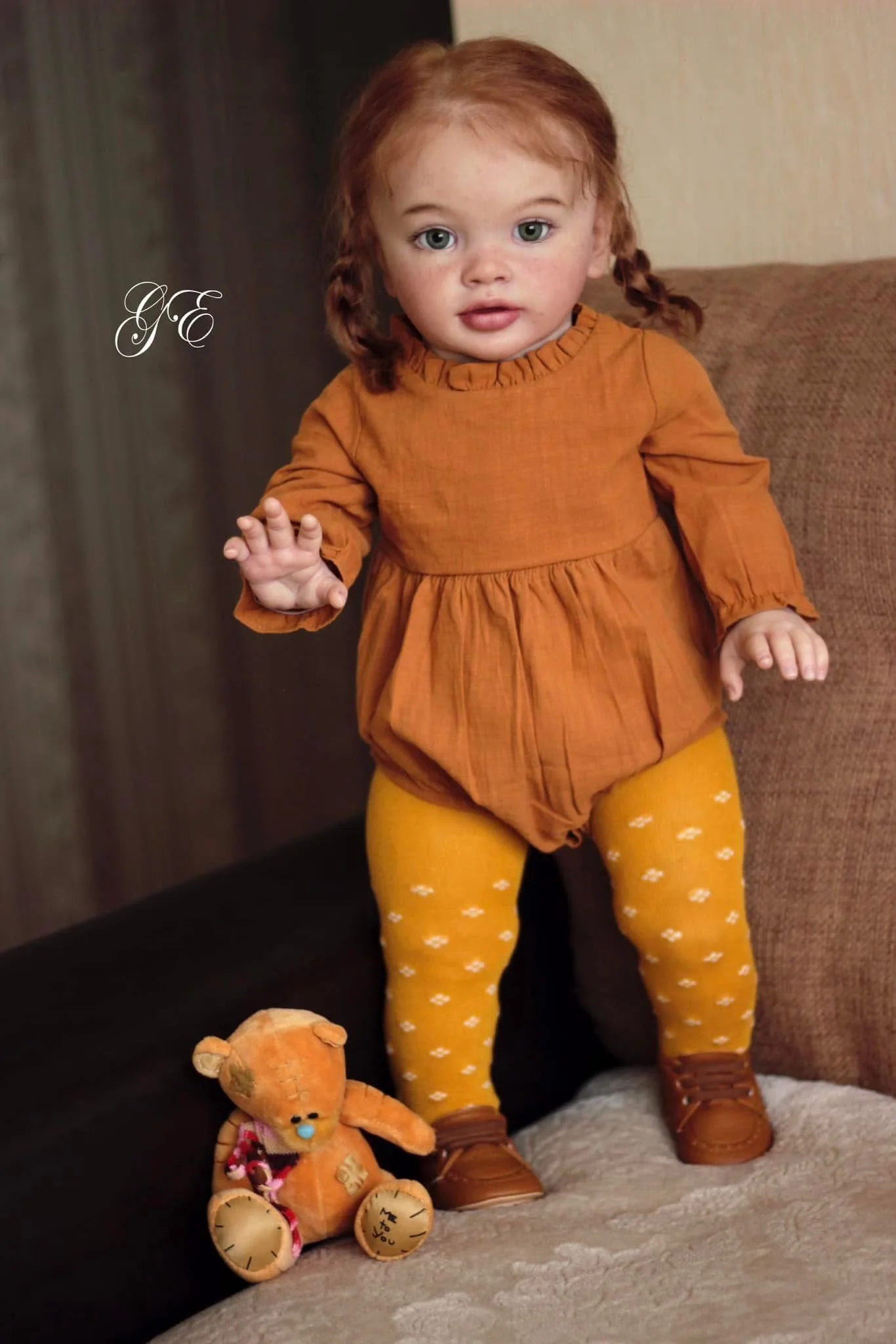 

NPK 26inch Pippa Toddler Girl Doll Cute Freckles Red Hair Green Eyes Collectible Toy for Kids