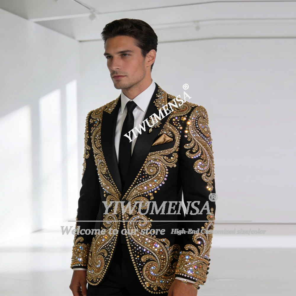 

Роскошные мужские костюмы из бисера с остроконечными лацканами, свадебные смокинги для жениха, комплекты из 2 предметов, мужские пиджаки для выпускного вечера, приталенные Terno Masculinos Completo