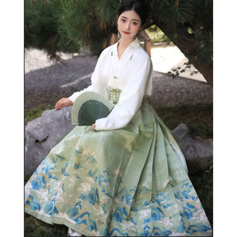 Ming System Hanfu Women Horse-Faced Skirt New Spring Summer Airplane Sleeves New Chinese Suit Loose Party Discount Dance Clothes