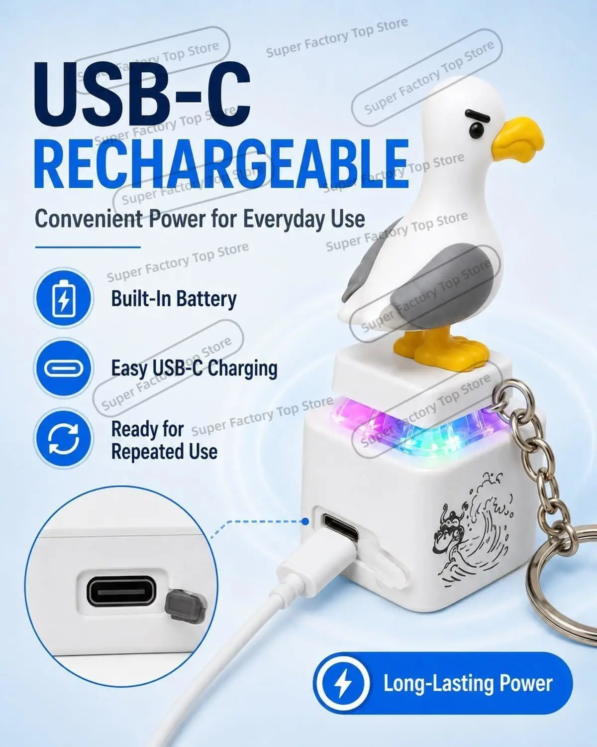 Seagull Mine Button Keychain Quacking Sound Clicker Rechargeable Portable Desk Gadget Funny Gifts for Adults,Gifts for Adults