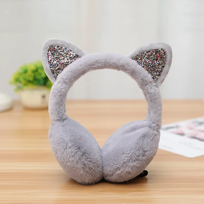 Scaldavivande orecchie di gatto inverno simpatici paraorecchie orecchio di paillettes lucido morbido paraorecchie di peluche per bambini scalda orecchie all'aperto protezione dal freddo all'aperto