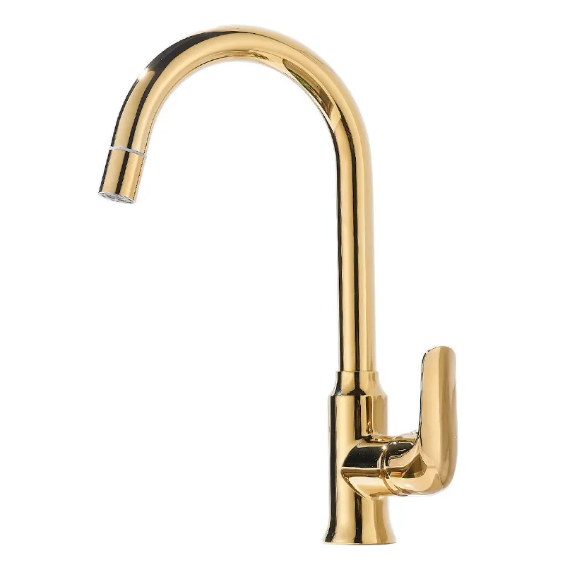 

French kitchen faucet, gold brass hot and cold dual-purpose anti-splash water rotating pull-out vegetable basin stretching fauce