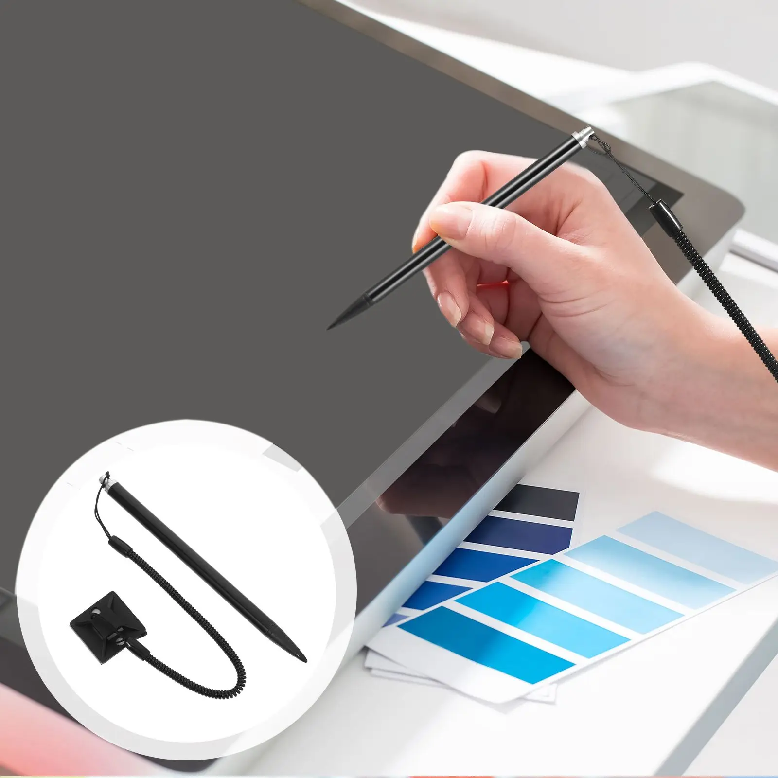 2 Buah Pena Stylus Layar Resistif Logam Kokoh dengan Tali Anti Hilang Perangkat Layar Sentuh Kompatibel dengan Dasar Tetap