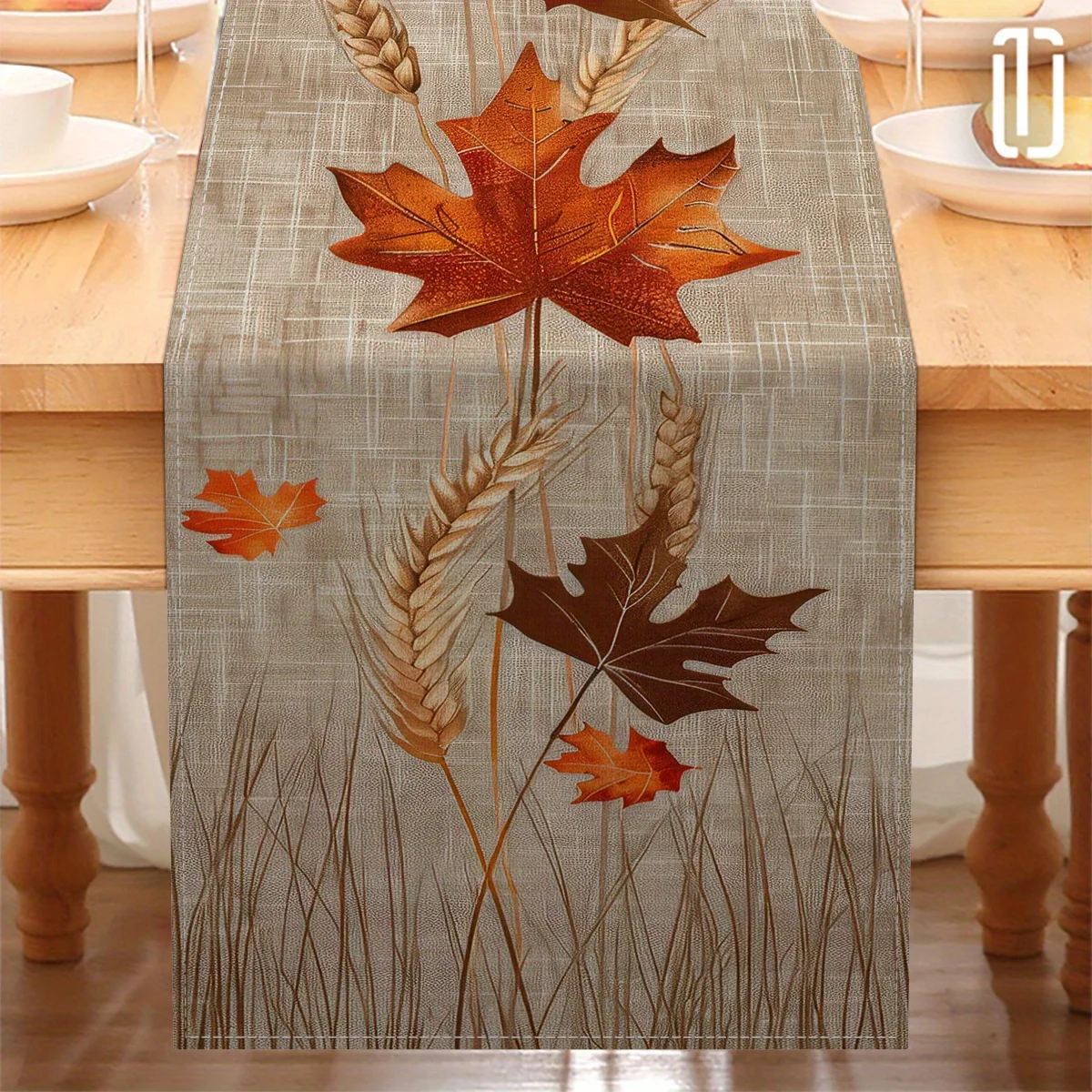 Autumnal Pastoral Table Runner, Featuring Maple Leaves, Wheat Ears, and Grass Stems, Suitable for Restaurants, Homes