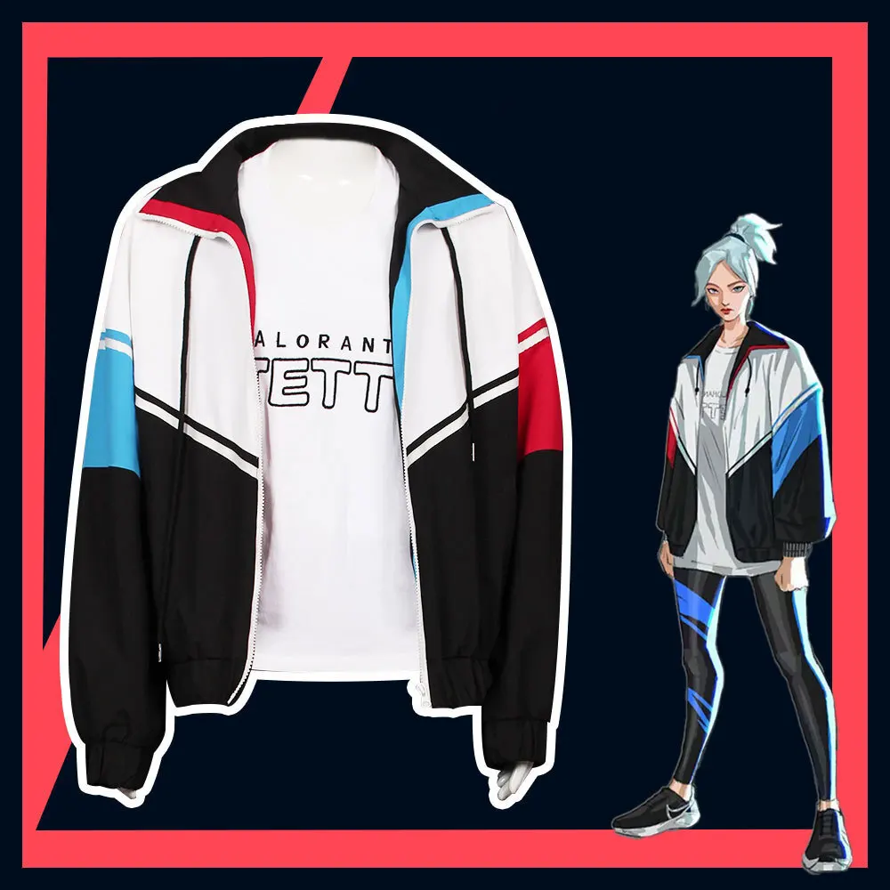 MMGG Valorant Jett Cosplay Disfraz Peluca Chaqueta Blanca Abrigo Camiseta Trajes Hombres Mujeres Halloween Carnaval Traje