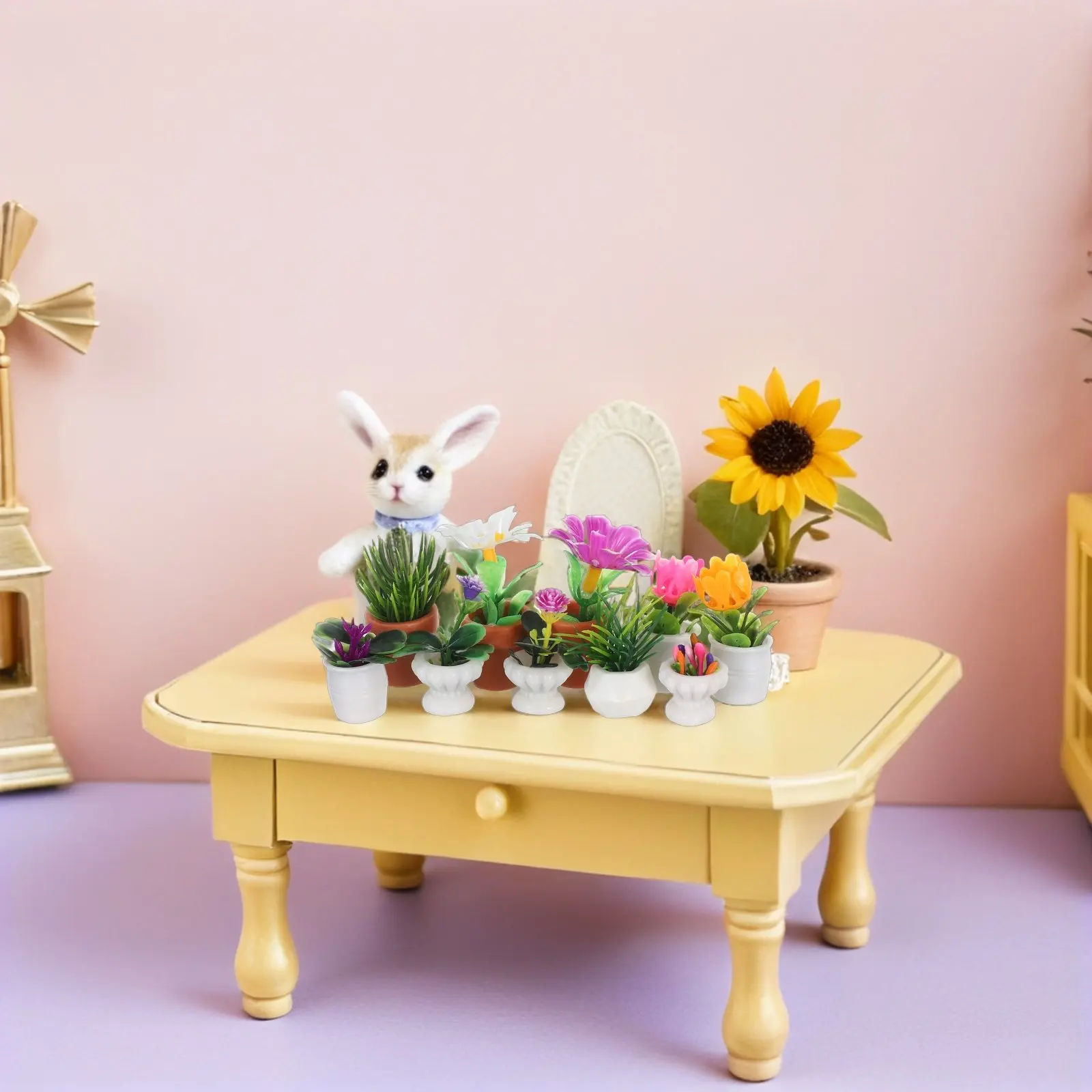 20pcs Mini Fake Plants Lifelike Resin Potted Bonsai Decor For Dollhouse Miniature Landscaping Indoor Simulation Garden