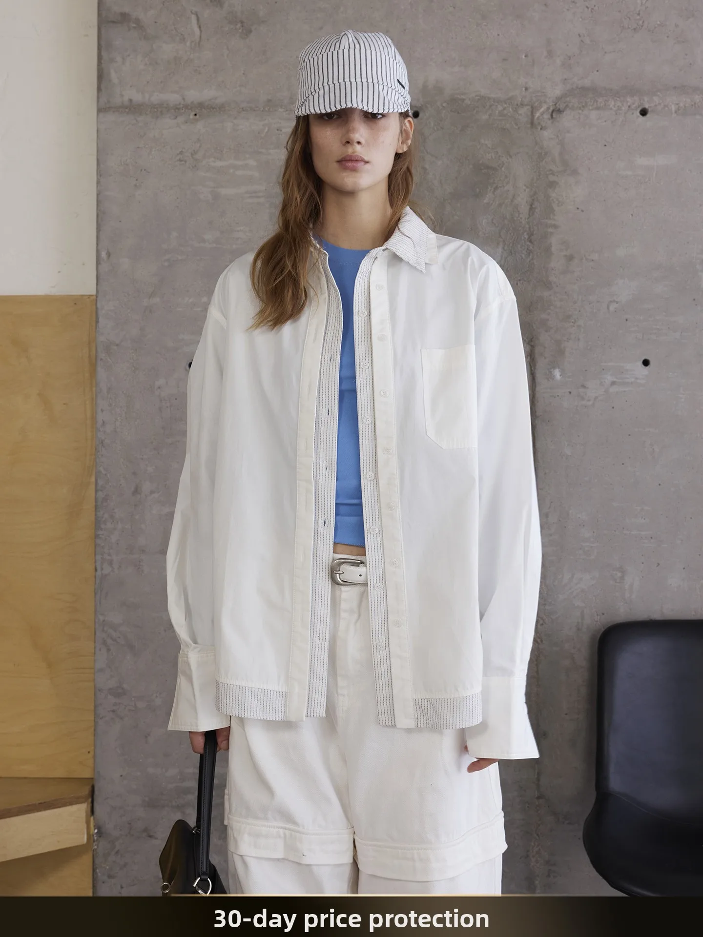 

Retro Color Blo Striped Fake Two-Piece Men's Casual irt Autumn Versatile Couple's Outerwear Breathable Cotton Long Sve