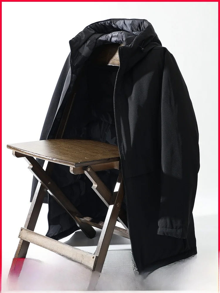 

Мужская двусторонняя пуховая куртка средней длины с капюшоном, теплая, модная, зимняя, на молнии, повседневная