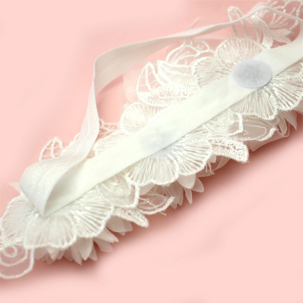 Weiße Spitze Chiffon Blumen Stirnband Baby Mädchen Blumen Turban Prinzessin Mesh Floral Perle Neugeborenen Haar Blume Photoprop Kopfbedeckung – Detail 15