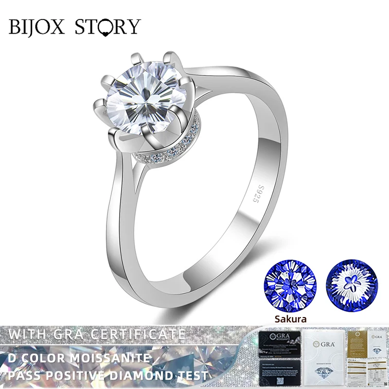 

BIJOX STORY Love 100 Plum Blossom Sakura Cuts 1 Carat Moissanite Female Ring for Female S925 Sterling Silver Fine Jewelry Rings