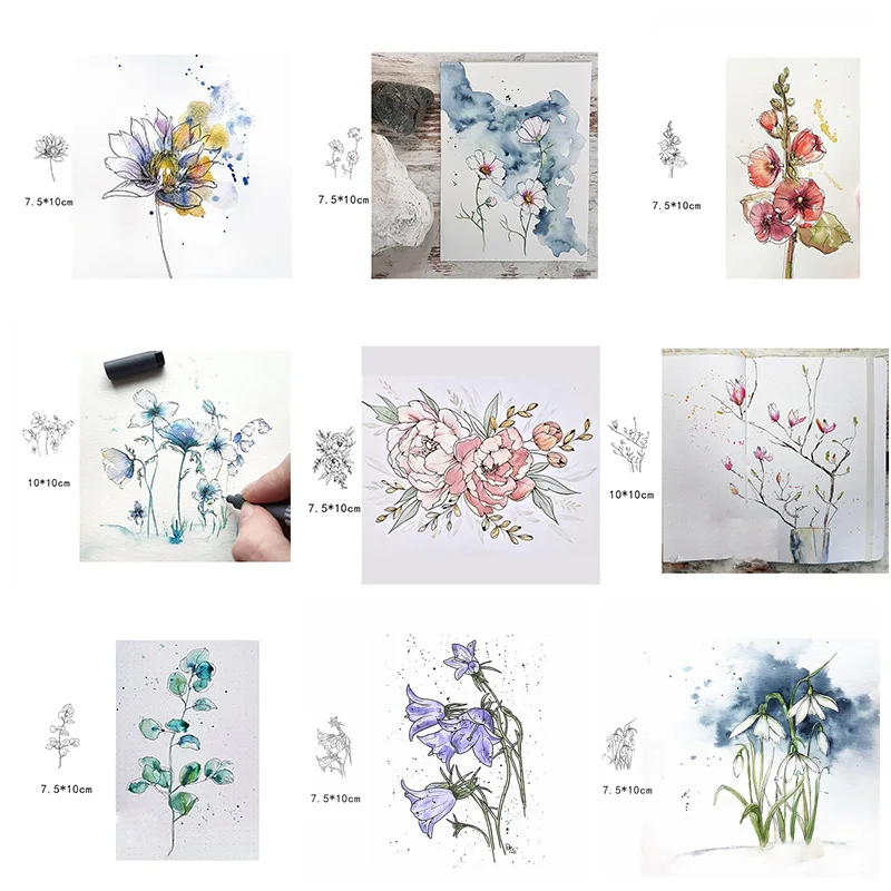 Sketch Flowers Transparent Clear Silicone Stamp/Seal for DIY scrapbooking Making photo album Decorative New Clear Stamp sheets