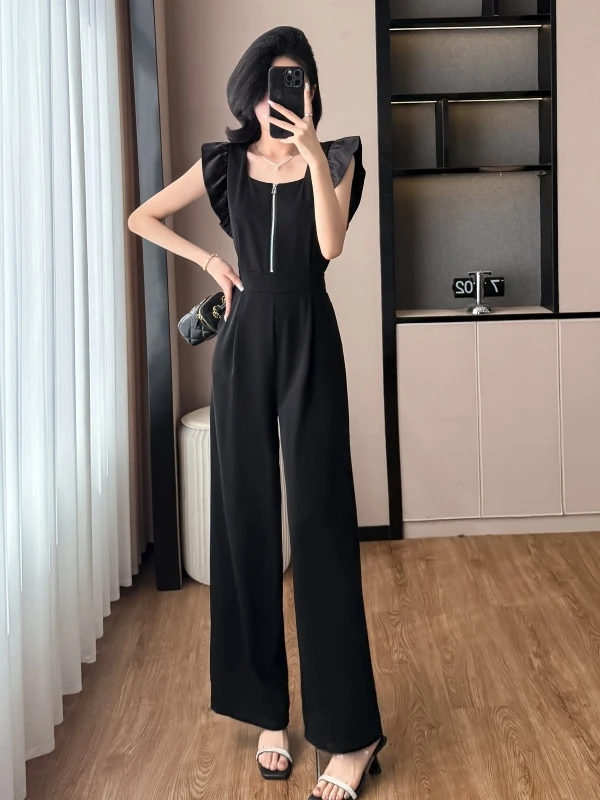 

Anti-Aging One-Piece Pants High Waist Wide Leg Faionable Women's Clothing Lightweight Luxury Flng Sve Waist-Cinching