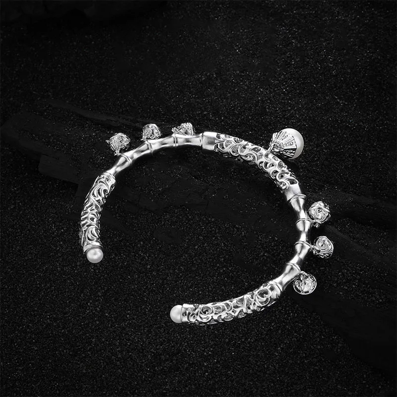 Foxanry Hollow Geometric Pearl Pendant Cuff Bracelet For Women Creative Heavy Industry Elegant Vintage Wedding Bride Jewelry Gif