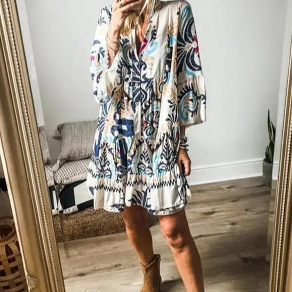 Conjunto de ropa deportiva informal para mujer, Top con botones y patrón geométrico étnico, camiseta ort Sve con orts, temporada de otoño