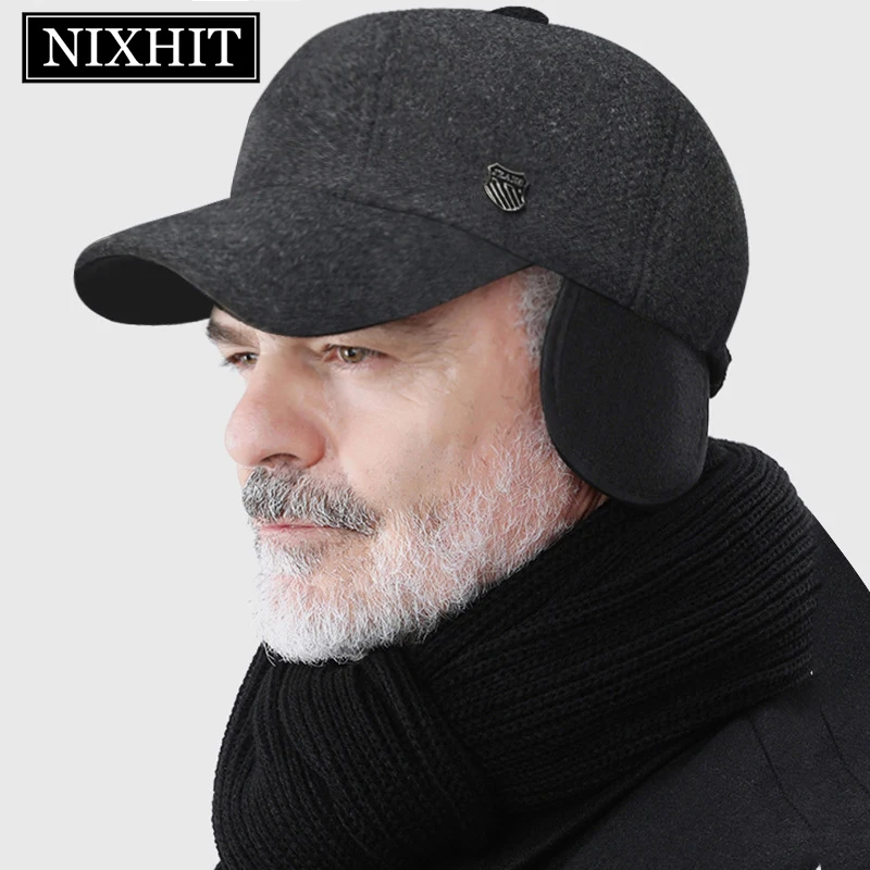 NIXHIT Retro Winter Baseball Caps For Men Warm Man\'s Cap Thick Windproof Ear Protection Earflaps Middle Elderly Dad Hat  A377