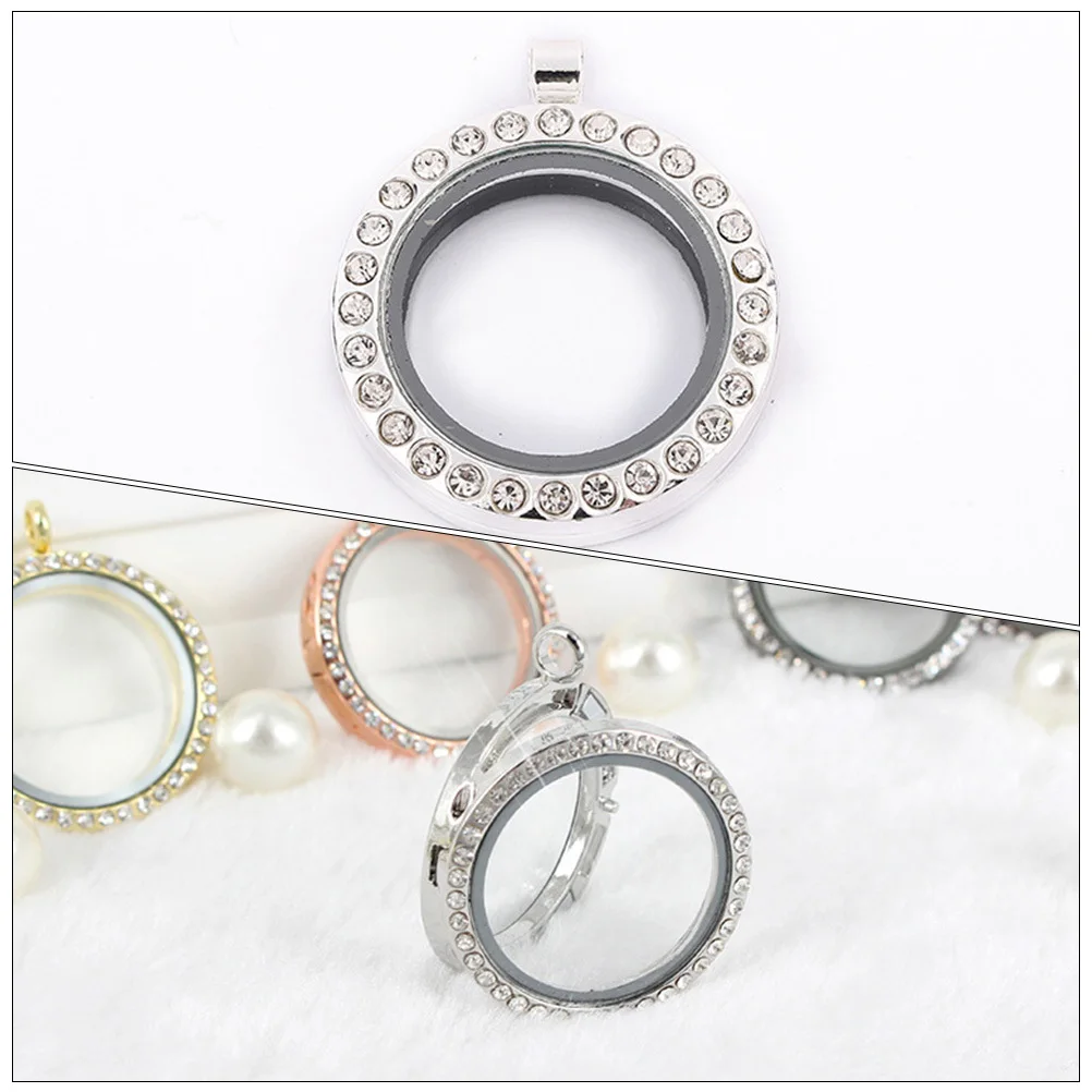 

4pcs Rhinestone Bezel Pendant Trays Openable Round Photo Locket For Diy Jewelry Making Craft Alloy Picture Frame Ornament