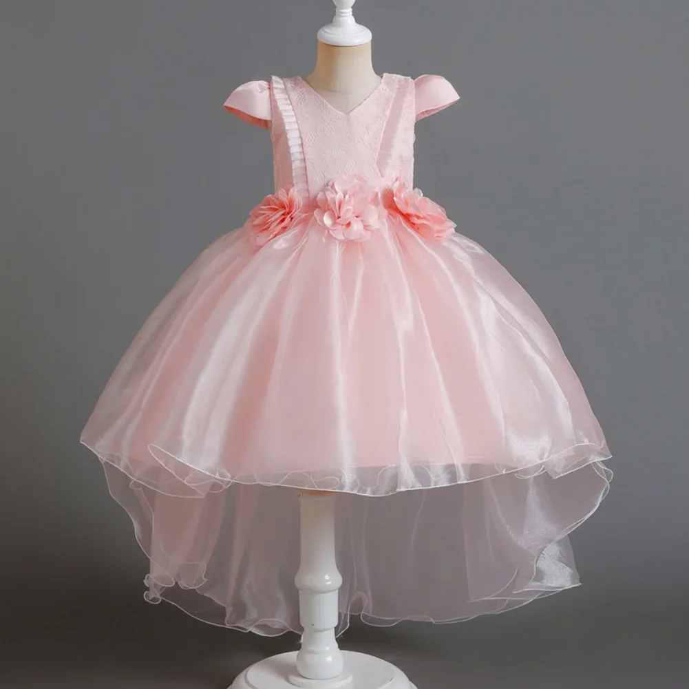 2024 Girls Elegant Luxury Birthday Baby Princesa Dress Kids Party  Holiday Dresses 5 To 8 10 12 Years Old Pink Children Clothes