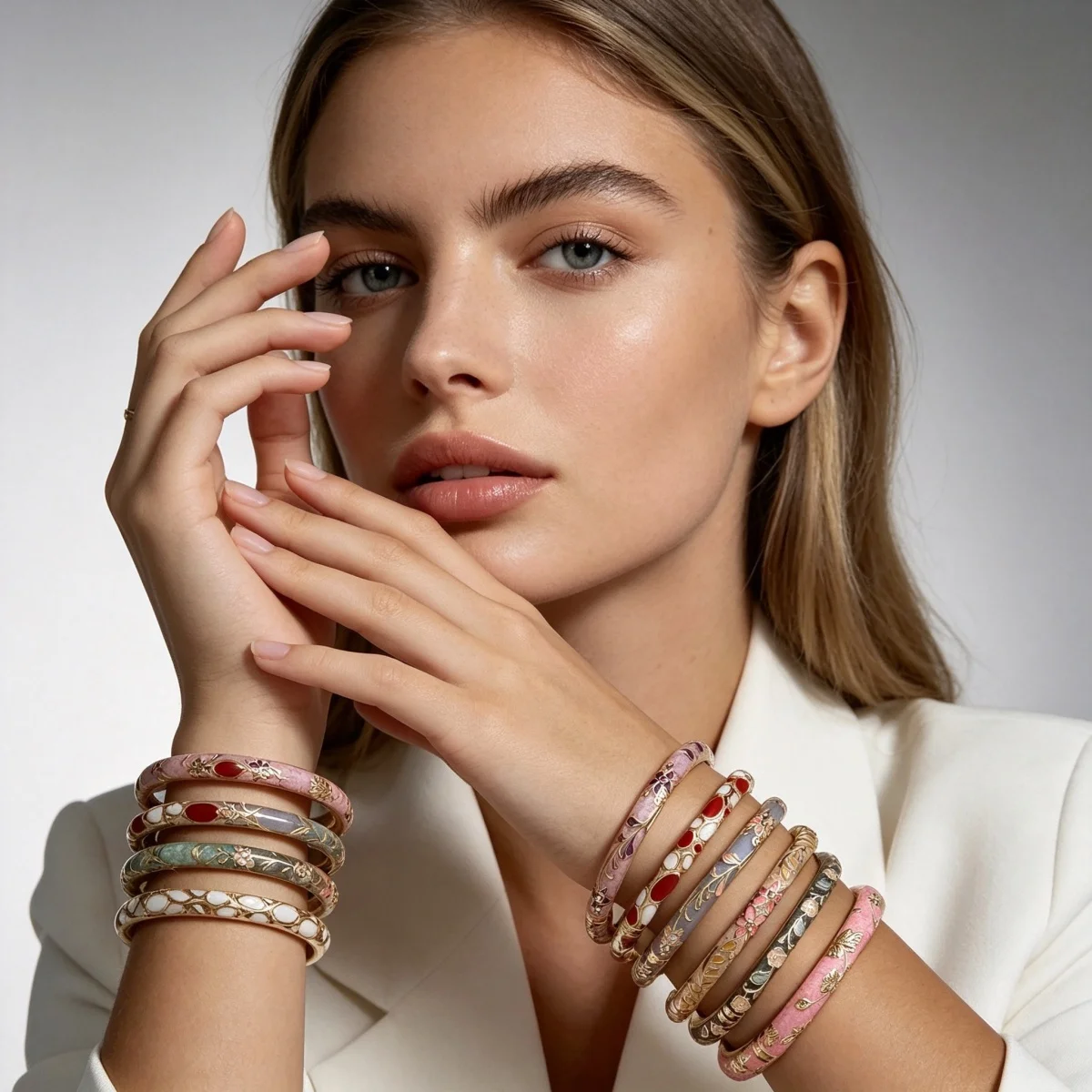 Mehrfarbige, mit tropfendem Öl bedruckte Blumen-Manschettenarmbänder für Damen und Herren, Vintage Boho Blatt Unregelmäßige Ovale Geometrische Armreifen Schmuck – Detail 17
