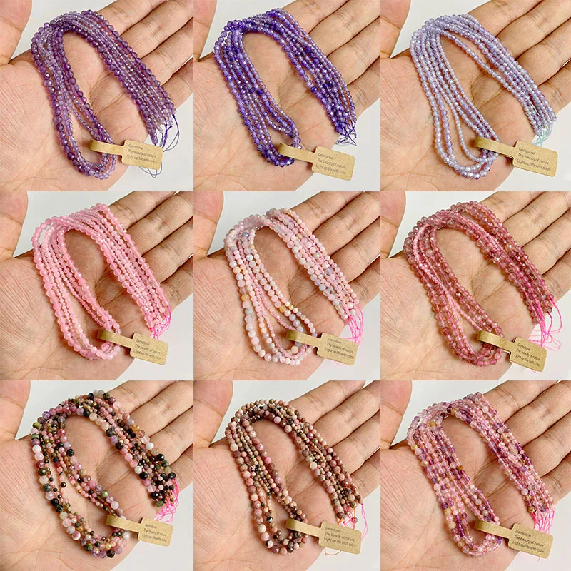 

Natural Small Faceted Amethysts Tourmaline Beads 2 3 4MM Round Zircon Rose Quartz Loose Spacer Beads for Jewelry Making Necklace