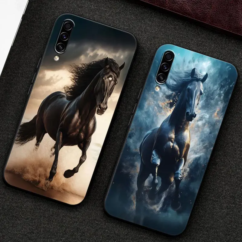 Horses Phone Case For Samsung Galaxy A7 A8 A9 2018 A30 A30S A50 S A20 A70 A10 Note 9 10 20 Ultra Back Cover Horse Black Stallion