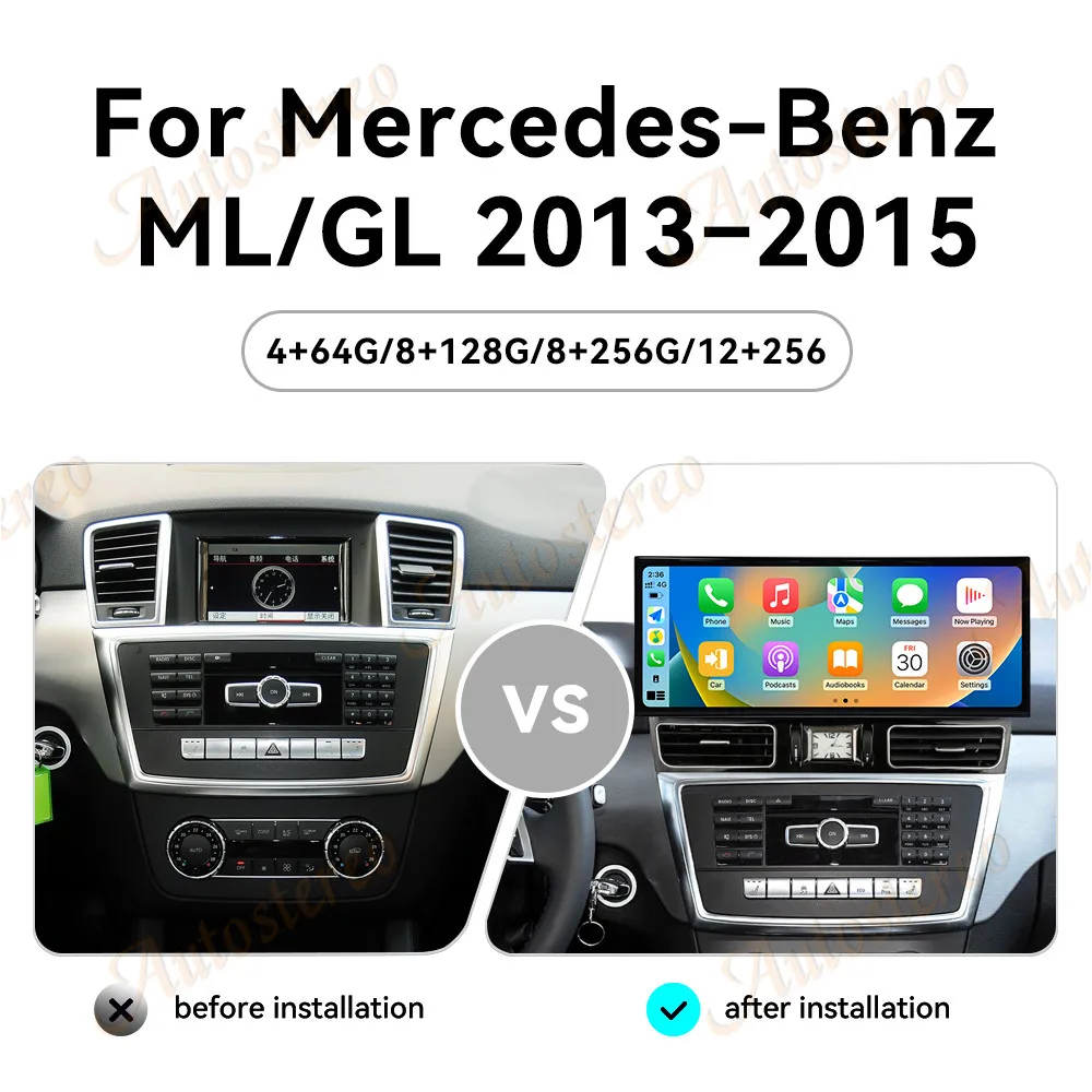 Qualcomm 15.8 Inch Android 14 Carplay For Mercedes-Benz ML/GL 2013-2015 GPS Navigat Radio Car Multimedia Player stereo Head Unit