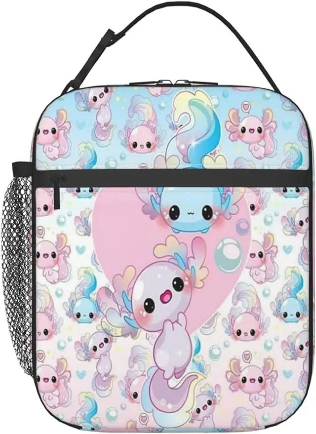 Axolotl-Bolsa de almuerzo reutilizable, bolso de mano para trabajo, Picnic, senderismo